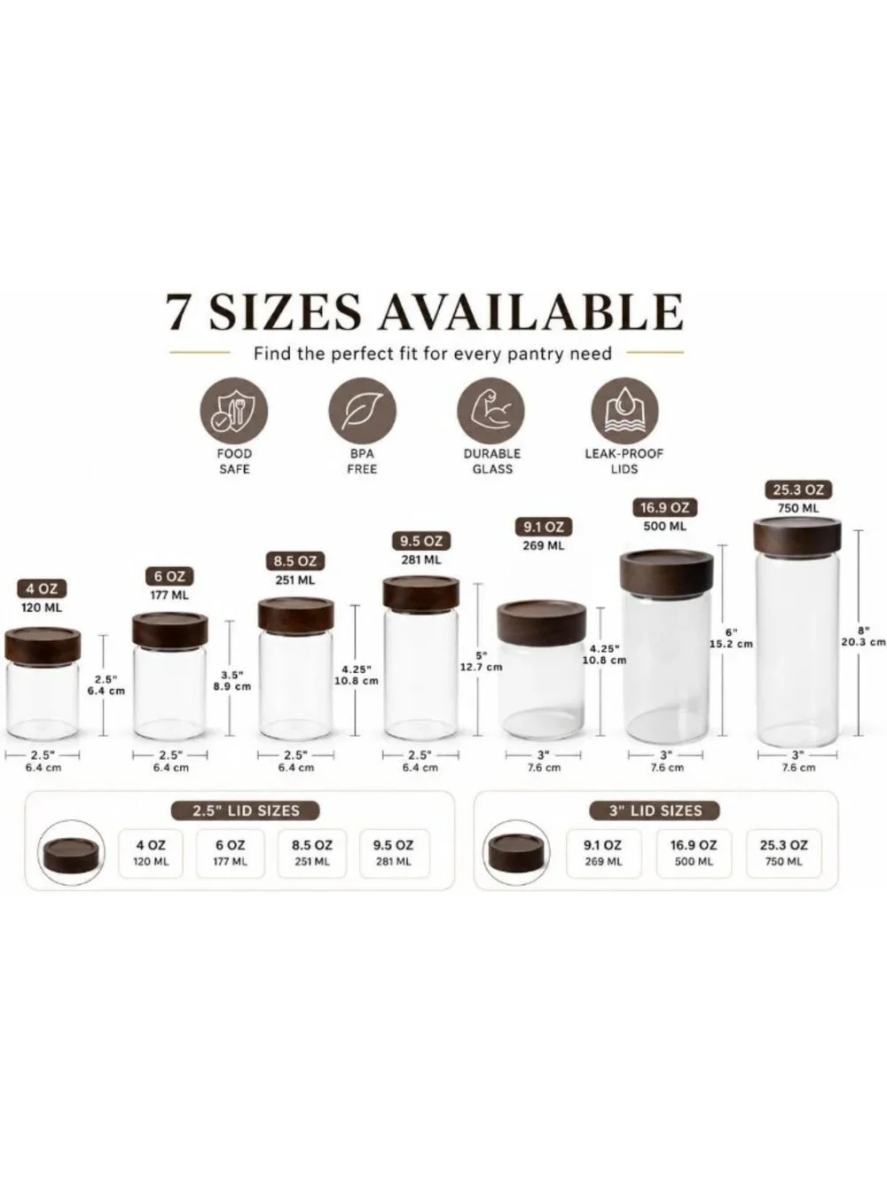 Wide Mouth Glass Storage Jars with Acacia Wood Lids - 6 Pack Airtight Food